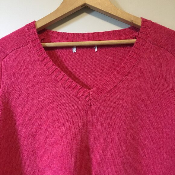 Malibu Pink Soft Angora Wool Blend Knit V-Neck Sweater - Picture 3 of 16
